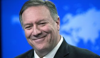 In this Nov. 26, 2019, photo, then-Secretary of State Mike Pompeo smiles as he speaks with reporters at the State Department in Washington. The State Department says it&#39;s looking into the the apparent disappearance of a nearly $6,000 bottle of whisky given to former Secretary of State Mike Pompeo by the government of Japan. In a notice filed in the Federal Register on Wednesday, the department said it could find no trace of the bottle&#39;s whereabouts and that there is an “ongoing inquiry” into what happened to the booze. (AP Photo/Alex Brandon) **FILE**