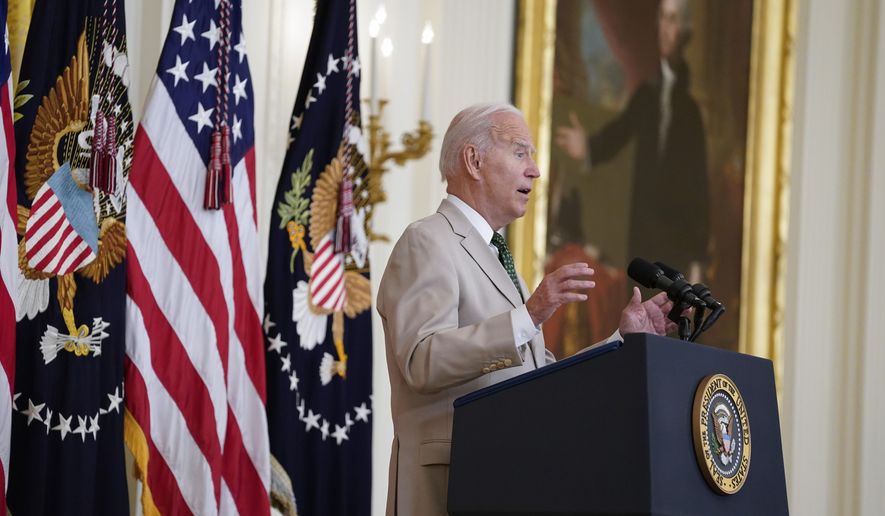 President Joe Biden speaks about the July jobs report during an event in the East Room of the White House, Friday, Aug. 6, 2021, in Washington. (AP Photo/Evan Vucci)