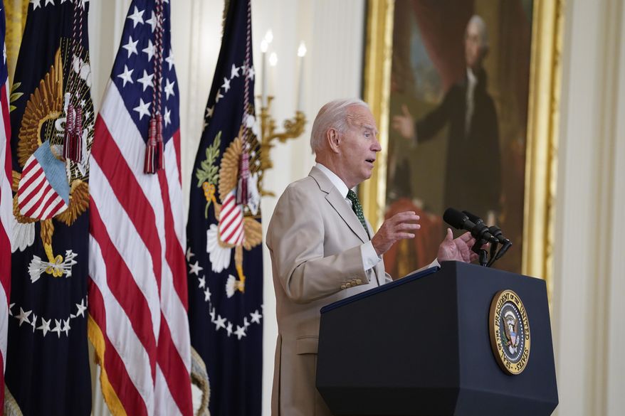 President Joe Biden speaks about the July jobs report during an event in the East Room of the White House, Friday, Aug. 6, 2021, in Washington. (AP Photo/Evan Vucci)