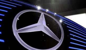 In this Feb. 2, 2017, photo, the logo of Mercedes is photographed at the annual news conference at the company&#39;s headquarters in Stuttgart, Germany. (AP Photo/Matthias Schrader) **FILE**