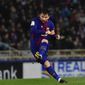 In this Jan.14, 2018 file photo FC Barcelona&#x27;s Lionel Messi kicks the ball and scores the fourth goal of his team against Real Sociedad during the Spanish La Liga soccer match between Barcelona and Real Sociedad, at Anoeta stadium, in San Sebastian, northern Spain. Barcelona announced Thursday Aug. 5, 2021 that Lionel Messi will not stay with the club. He is leaving after 17 successful seasons in which he propelled the Catalan club to glory, helping it win numerous domestic and international titles since debuting as a teenager. (AP Photo/Alvaro Barrientos, File) **FILE**