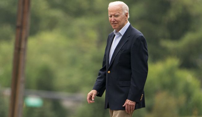 President Joe Biden leaves St. Joseph on the Brandywine Catholic Church in Wilmington, Del., after attending a Mass, Saturday, Aug. 7, 2021. Biden is spending the weekend at his home in Delaware. (AP Photo/Manuel Balce Ceneta)