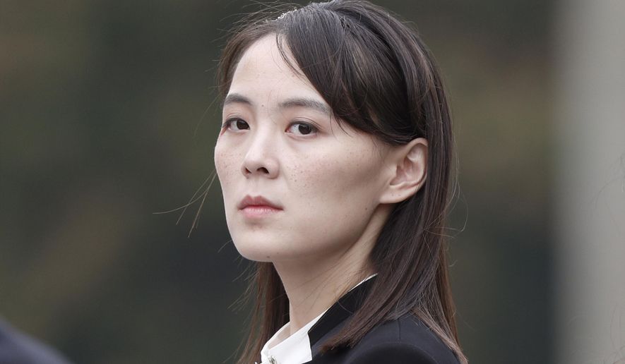 In this March 2, 2019, file photo, Kim Yo-jong, sister of North Korea&#39;s leader Kim Jong-un attends a wreath-laying ceremony at Ho Chi Minh Mausoleum in Hanoi, Vietnam. The powerful sister of North Korean leader Kim ripped South Korea for proceeding with military exercises with the United States she claimed are an invasion rehearsal and warned that the North will speed up its efforts to strengthen its pre-emptive strike capabilities. (Jorge Silva/Pool Photo via AP, File)