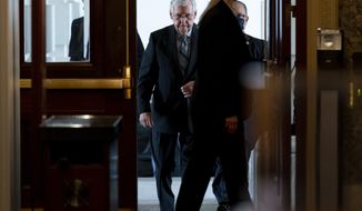 Senate Minority Leader Mitch McConnell of Ky. arrives as the $1 trillion bipartisan infrastructure package is expected to be voted on by the Senate this morning on Capitol Hill in Washington, Tuesday, Aug. 10, 2021. (AP Photo/Andrew Harnik)