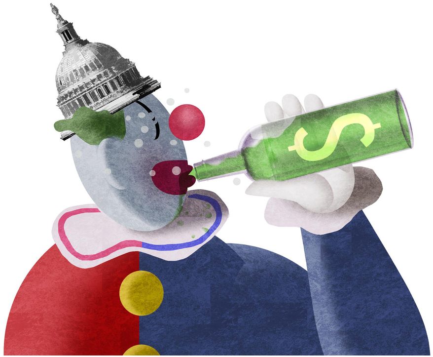 Illustration on Democrats and congressional spending by Alexander Hunter/The Washington Times