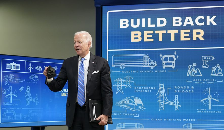 President Joe Biden answers a question from a reporter following a virtual meeting from the South Court Auditorium at the White House complex in Washington, Wednesday, Aug. 11, 2021, to discuss the importance of the bipartisan Infrastructure Investment and Jobs Act. (AP Photo/Susan Walsh)