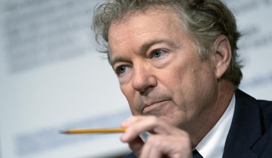 In this July 20, 2021, file photo, Sen. Rand Paul, R-Ky., speaks during a Senate Health, Education, Labor, and Pensions Committee hearing, on Capitol Hill in Washington.  YouTube has suspended Paul for seven days, Wednesday, Aug. 11, after the Kentucky Republican posted a misleading video suggesting face masks don&#39;t prevent infection by COVID-19. The video was also removed. (Stefani Reynolds/The New York Times via AP, Pool, File)