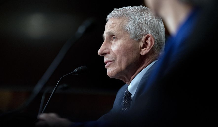 Dr. Anthony Fauci, director of the National Institute of Allergy and Infectious Diseases, testifies before the Senate Health, Education, Labor, and Pensions Committee hearing, Tuesday, July 20, 2021, on Capitol Hill in Washington. (Stefani Reynolds/The New York Times via AP, Pool)