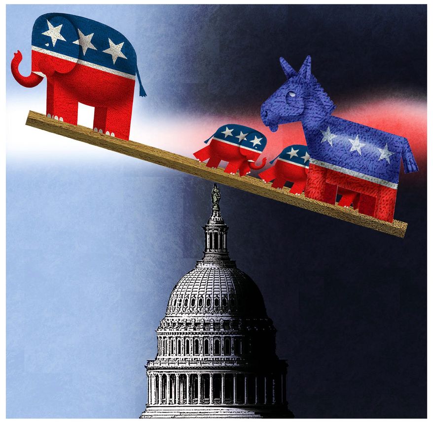 Illustration on the recent Senate infrastructure vote by Alexander Hunter/The Washington Times