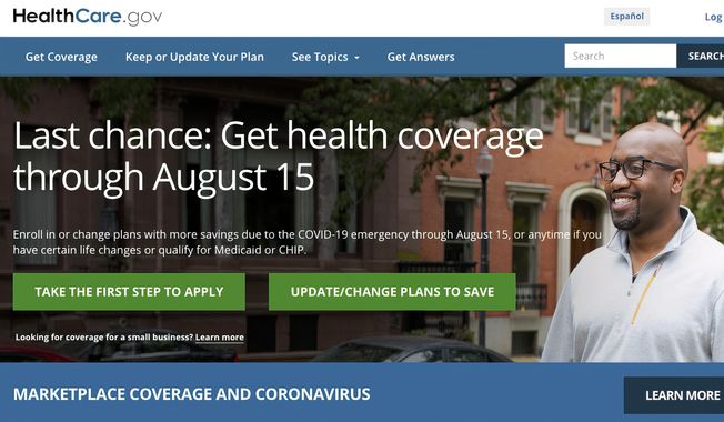 This image shows the home page for the government web page of healthcare.gov. With the Obama health care law undergoing a revival under President Joe Biden, this Sunday is the deadline for consumers to take advantage of a special sign-up period for private coverage made more affordable by his COVID relief law. (Centers for Medicare and Medicaid Services via AP)