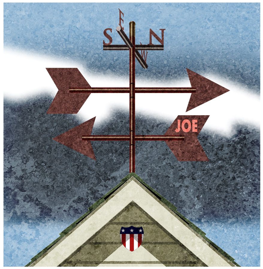 Illustration on President Biden&#39;s wrong-way foreign policy by Alexander Hunter/The Washington Times
