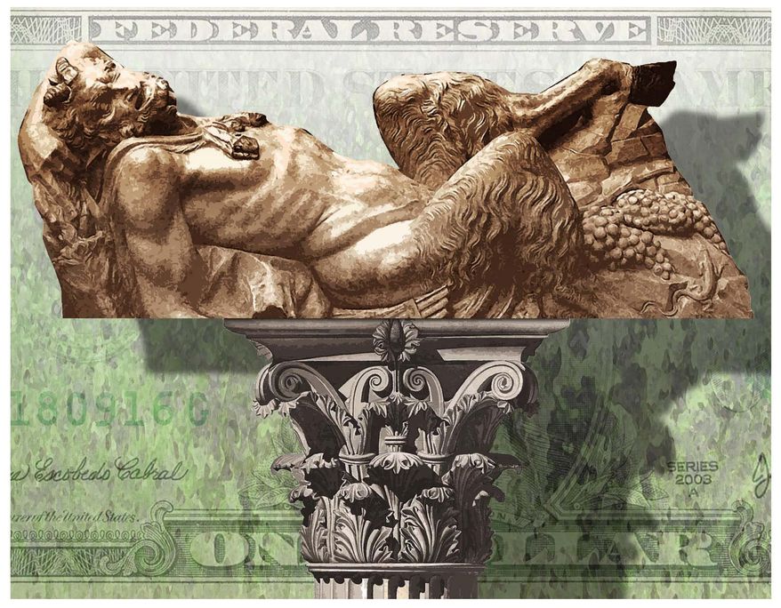 Illustration on the Federal Reserve Bank by Alexander Hunter/The Washington Times