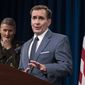 Pentagon spokesman John Kirby, right, speaks accompanied by U.S. Army Major Gen. William Taylor, Joint Staff Operations, during a media briefing at the Pentagon, Tuesday, Aug. 17, 2021, in Washington. (AP Photo/Alex Brandon)