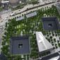 The September 11 Memorial and Museum appears from the upper floor of 3 World Trade Center in New York on June 7, 2018. (AP Photo/Mark Lennihan, File)