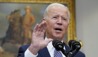 President Joe Biden speaks about the situation in Afghanistan from the Roosevelt Room of the White House in Washington, Tuesday, Aug. 24, 2021. (AP Photo/Susan Walsh)