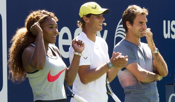 The last time a Grand Slam tennis tournament was played without Serena Williams, Roger Federer and Rafael Nadal was in 1997. The U.S. Open will start next week without any of that trio after Williams, 39, withdrew on Wednesday, joining Federer, 40, and Nadal, 35, on the sideline because of injury.  (Photo by Charles Sykes/Invision/AP, File) **FILE**
