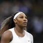 Serena Williams of the U.S. plays Aliaksandra Sasnovich of Belarus for the women&#x27;s singles first round match on day two of the Wimbledon Tennis Championships in London, Tuesday, June 29, 2021. Williams added herself to the list of big-name withdrawals from the U.S. Open on Wednesday, Aug. 25, 2021, pulling out of the year’s last Grand Slam tournament because of a torn hamstring. (AP Photo/Kirsty Wigglesworth, File)
