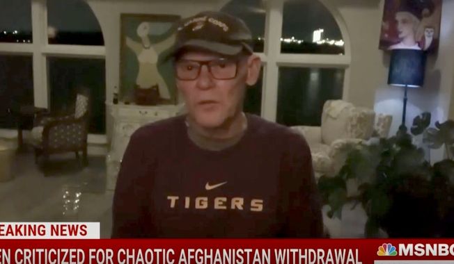 Democratic strategist James Carville talks about chaos in Afghanistan under the Biden administration and the media&#x27;s reaction to it, August 25, 2021. (Image: MSNBC video screenshot)