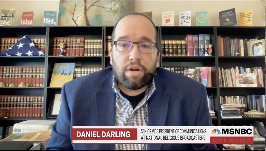Daniel Darling as he appeared on MSNBC&#39;s &quot;Morning Joe&quot; on August 18. Mr. Darling was reportedly fired from the District-based National Religious Broadcasters on August 27 after roughly 19 months as the evangelical group&#39;s senior vice president of communications. (Screen capture)