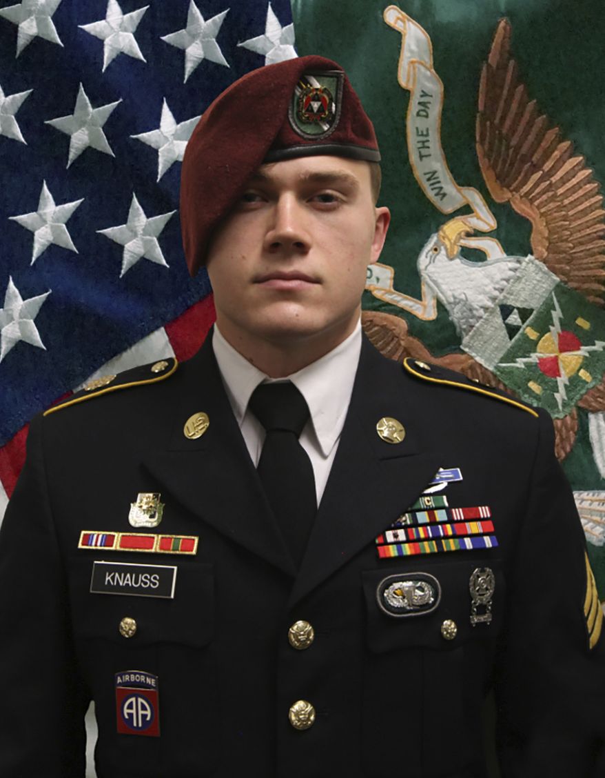 This photo provided by U.S. Army Special Forces Command shows Army Staff Sgt. Ryan C. Knauss. The Defense Department said Saturday, Aug. 28, 2021, that Knauss was killed in Thursdays bombing in Kabul, Afghanistan, along with 11 Marines and one Navy sailor. Eighteen other U.S. service members were wounded and more than 160 Afghans were killed in the bombing blamed on Afghanistans offshoot of the Islamic State group. (US Army Special Forces Command via AP)