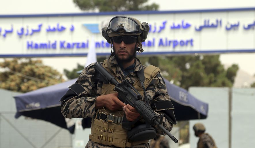 Taliban special force fighters stand guard outside the Hamid Karzai International Airport after the U.S. military&#39;s withdrawal, in Kabul, Afghanistan, Tuesday, Aug. 31, 2021. The Taliban were in full control of Kabul&#39;s airport on Tuesday, after the last U.S. plane left its runway, marking the end of America&#39;s longest war. (AP Photo/Khwaja Tawfiq Sediqi)  **FILE**