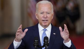 President Joe Biden speaks about the end of the war in Afghanistan from the State Dining Room of the White House, Tuesday, Aug. 31, 2021, in Washington. (AP Photo/Evan Vucci)