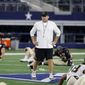 New Orleans Saints coach Sean Payton watches the team stretch as they prepare for an NFL football workout in Arlington, Texas, Monday, Aug. 30, 2021. Displaced by Hurricane Ida, the Saints went back to work Monday about 500 miles away in the home of another NFL team. (AP Photo/Michael Ainsworth) **FILE**