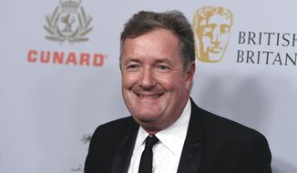 In this Friday, Oct. 25, 2019, file photo, Piers Morgan arrives at the BAFTA Los Angeles Britannia Awards at the Beverly Hilton Hotel in Beverly Hills, Calif. (Photo by Jordan Strauss/Invision/AP, File)