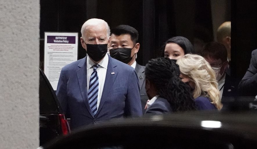 President Joe Biden and first lady Jill Biden leave Walter Reed National Military Medical Center in Bethesda, Md., Thursday, Sept. 2, 2021, after visiting with injured troops. (AP Photo/Susan Walsh)