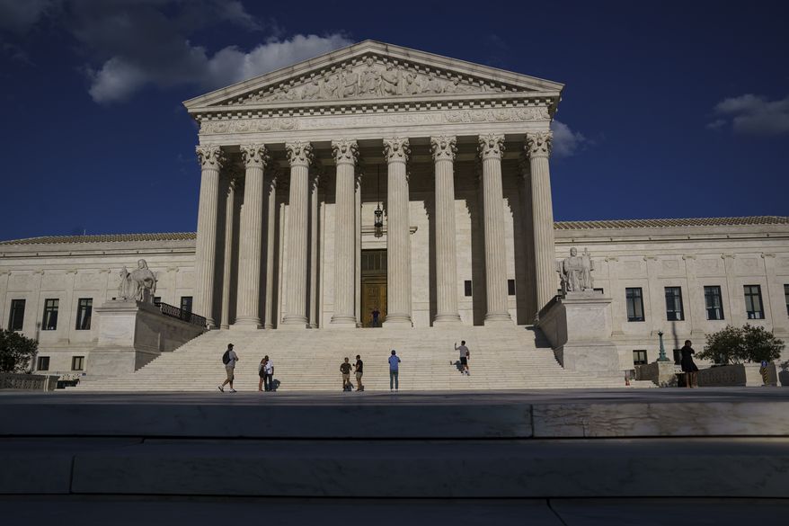 This Friday, Sept. 3, 2021, file photo shows the Supreme Court in Washington. (AP Photo/J. Scott Applewhite) ** FILE **