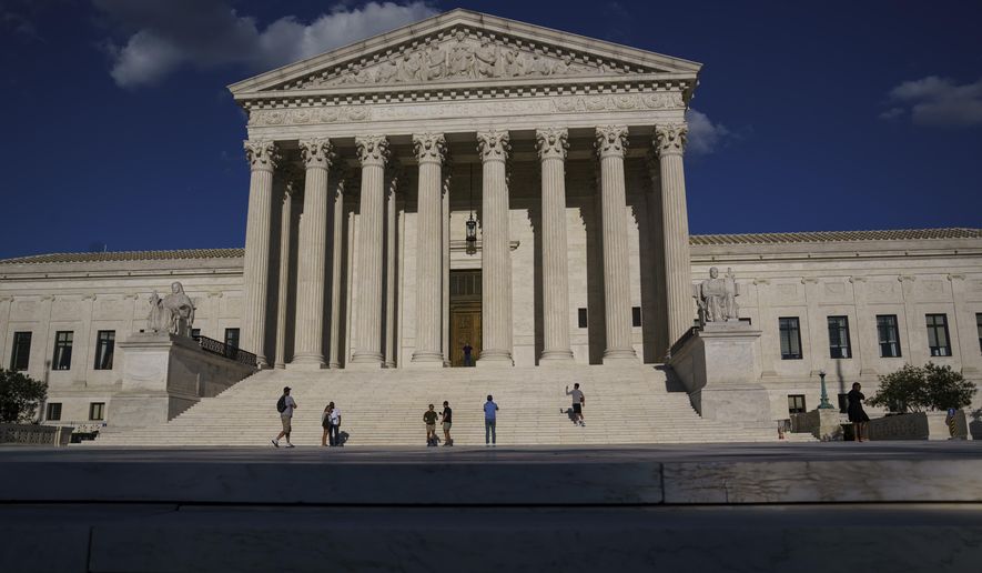 This Friday, Sept. 3, 2021, photo shows the Supreme Court in Washington. The Supreme Court&#x27;s decision this past week not to interfere with the state&#x27;s strict abortion law, provoked outrage from liberals and cheers from many conservatives. President Joe Biden assailed it. But the decision also astonished many that Texas could essentially outmaneuver Supreme Court precedent on women&#x27;s constitutional right to abortion. (AP Photo/J. Scott Applewhite)