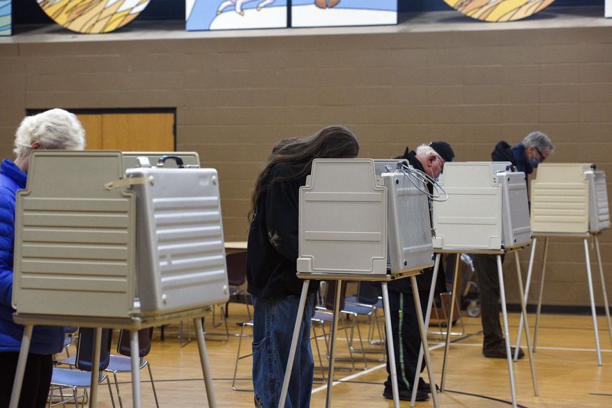 In this Nov. 3, 2020, file photo, voters cast their ballots on Election Day in Sioux Falls, S.D. (Erin Bormett/The Argus Leader via AP)
