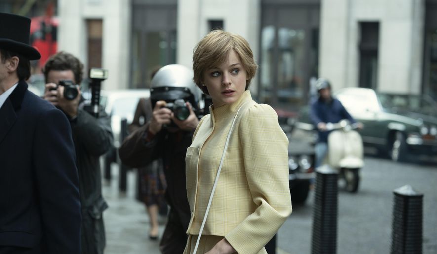 This image released by Netflix shows Emma Corrin in a scene from &amp;quot;The Crown,&amp;quot; where she portrayed Princess Diana. (Des Willie/Netflix via AP)