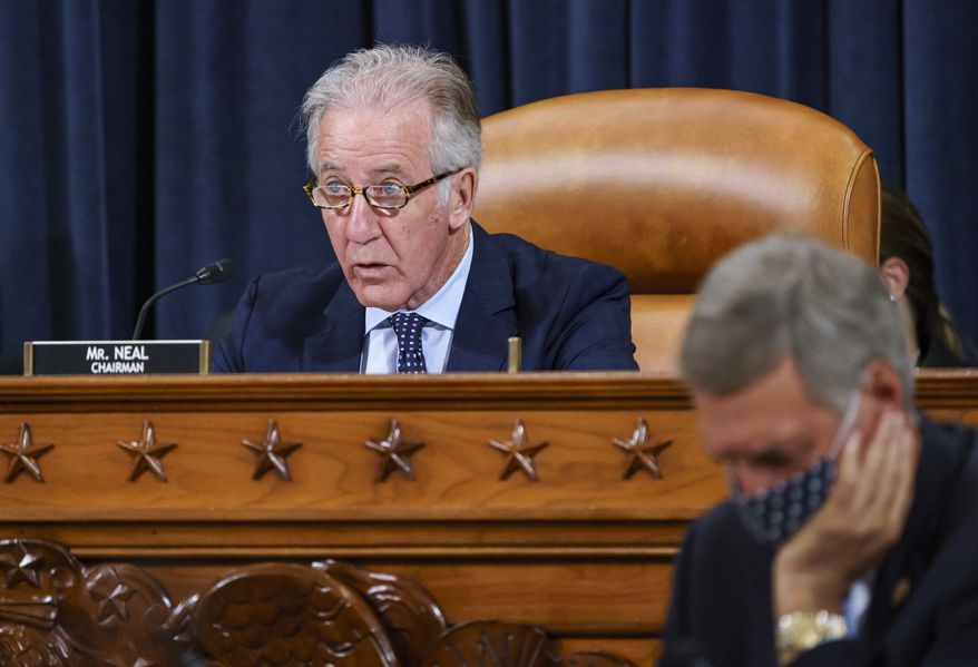House Ways and Means Committee Chairman Richard Neal, D-Mass., presides over a markup hearing to craft the Democrats' Build Back Better Act, massive legislation that is a cornerstone of President Joe Biden's domestic agenda, at the Capitol in Washington, Thursday, Sept. 9, 2021. The high cost of the bill, to help families and combat climate change, would be financed in part by increasing taxes on the wealthy and corporations. (AP Photo/J. Scott Applewhite)