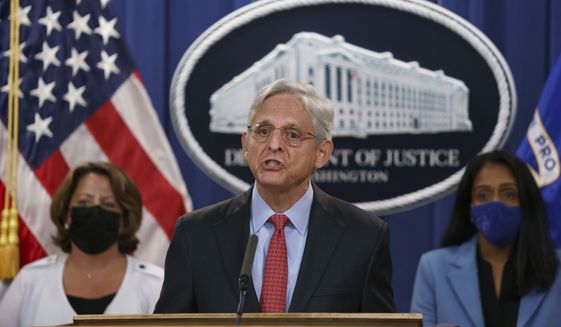 Attorney General Merrick Garland announces a lawsuit to block the enforcement of a new Texas law that bans most abortions, at the Justice Department in Washington, Thursday, Sept. 9, 2021. (AP Photo/J. Scott Applewhite) **FILE**