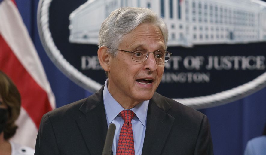In this Sept. 9, 2021, photo, Attorney General Merrick Garland announces a lawsuit to block the enforcement of a new Texas law that bans most abortions, at the Justice Department in Washington. (AP Photo/J. Scott Applewhite) ** FILE **