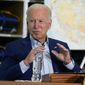 President Joe Biden speaks during a visit to the National Interagency Fire Center, Monday, Sept. 13, 2021, in Boise, Idaho. (AP Photo/Evan Vucci)