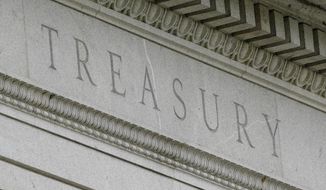 This May 4, 2021, photo shows the Treasury Building in Washington. (AP Photo/Patrick Semansky) **FILE**