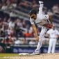 Miami Marlins starting pitcher Sandy Alcantara throws during the fifth inning of a baseball game against the Washington Nationals at Nationals Park, Monday, Sept. 13, 2021, in Washington. (AP Photo/Alex Brandon)