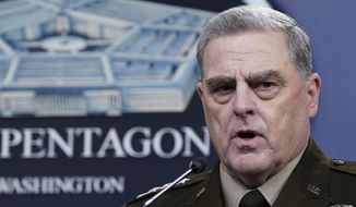 In this Sept. 1, 2021, file photo Chairman of the Joint Chiefs of Staff Gen. Mark Milley speaks during a briefing with Secretary of Defense Lloyd Austin at the Pentagon in Washington. (AP Photo/Susan Walsh, File)