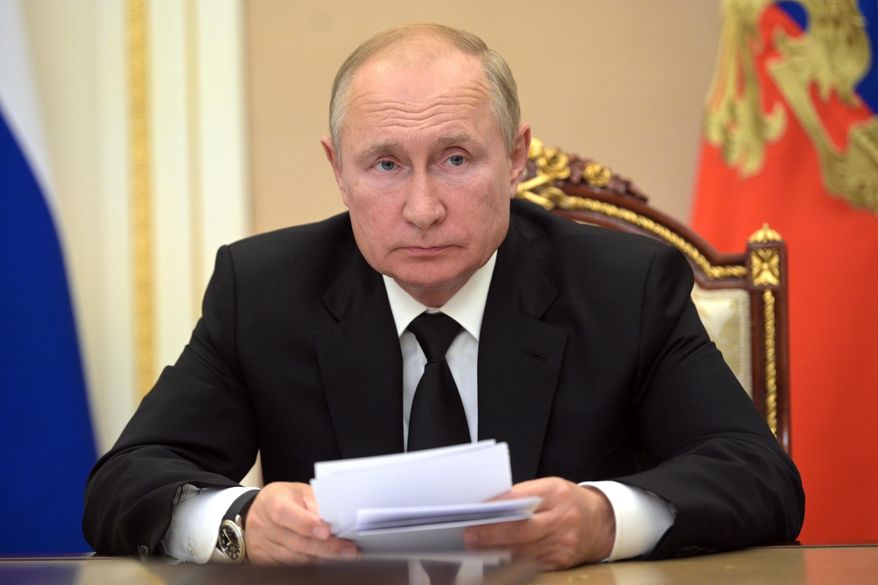 In this Thursday, Sept. 9, 2021, file photo, Russian President Vladimir Putin speaks during a meeting in Moscow, Russia. (Alexei Druzhinin, Sputnik, Kremlin Pool Photo via AP, File)