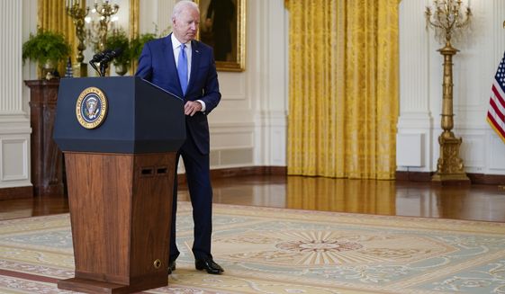 President Joe Biden leaves after speaking about the economy in the East Room of the White House, Thursday, Sept. 16, 2021, in Washington. (AP Photo/Evan Vucci)