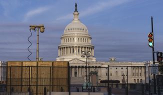 Security fencing and video surveillance equipment have been installed around the U.S. Capitol in Washington, Thursday, Sept. 16, 2021, ahead of a planned Sept. 18 rally by far-right supporters of former President Donald Trump who are demanding the release of rioters arrested in connection with the Jan. 6 insurrection. (AP Photo/J. Scott Applewhite)