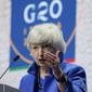 In this July 11, 2021, file photo, Treasury Secretary Janet Yellen speaks during a press conference at a G-20 Economy, Finance ministers and Central bank governors&#39; meeting in Venice, Italy. (AP Photo/Luca Bruno, File)