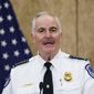 U.S. Capitol Police Chief Tom Manger holds a news conference at the U.S. Capitol in this Friday, Sept. 17, 2021 file photo. (AP Photo/J. Scott Applewhite)  ** FILE **
