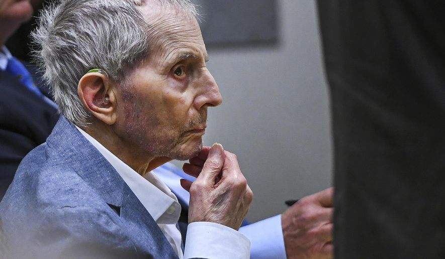 FILE - In this Thursday, March 5, 2020, file photo, Real estate heir Robert Durst sits during his murder trial at the Airport Branch Courthouse in Los Angeles. A Los Angeles jury convicted Robert Durst Friday, Sept. 17, 2021 of murdering his best friend Susan Berman, 20 years ago in a case that took on new life after the New York real estate heir participated in a documentary that connected him to the slaying linked to his wife's 1982 disappearance. (Robyn Beck/AFP via AP, Pool, File)