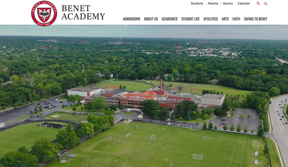 Screen shot from the website for Benet Academy, a Catholic prep school in Lisle, Illinois. (www.benet.org)