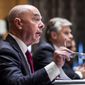 Secretary of Homeland Security Alejandro Mayorkas testifies before a Senate Homeland Security and Governmental Affairs Committee hearing, Tuesday, Sept. 21, 2021 on Capitol Hill in Washington. (Jim Lo Scalzo/Pool via AP) ** FILE **