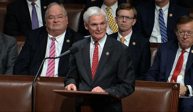 In this Dec. 18, 2019 file photo, Rep. Bob Latta, R-Ohio, speaks as the House of Representatives debates the articles of impeachment against President Donald Trump at the Capitol in Washington.  Latta became the second member of Congress representing Ohio to test positive this week for COVID-19 despite being vaccinated against the virus. The Republican lawmaker from Ohio’s 5th Congressional District announced Tuesday, Sept. 21, 2021, he contracted the virus after he was exposed to someone who also tested positive. (House Television via AP, File)