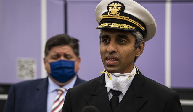 U.S. Surgeon General Vivek Murthy speaks with reporters on Tuesday afternoon, Sept. 21, 2021, in Cicero, Ill., after touring Access Hawthorne Family Health Center, which is offering COVID-19 vaccines as part of the Department of Education&#x27;s &amp;quot;Return to School Road Trip&amp;quot; events in the Chicago area. (Ashlee Rezin/Chicago Sun-Times via AP)